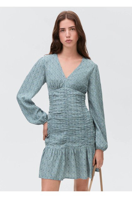 Drape detaylı desenli elbise