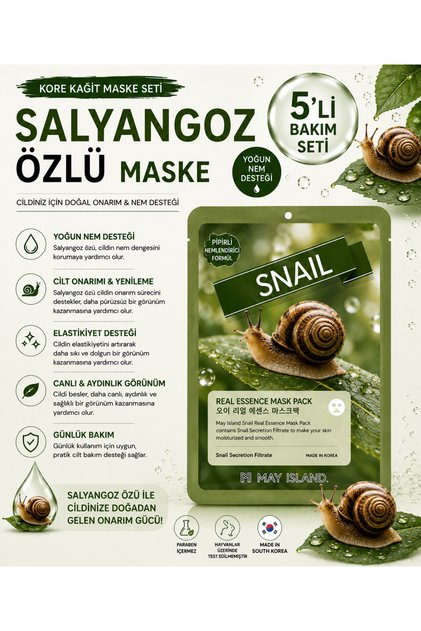 5-piece Korean Paper Face Mask - Snail Extract, Natural Brightness and HealthY Skin