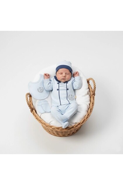 Baby Boy 100% Cotton Crowned Lion 5-Piece Newborn Hospital Release Zibin Set