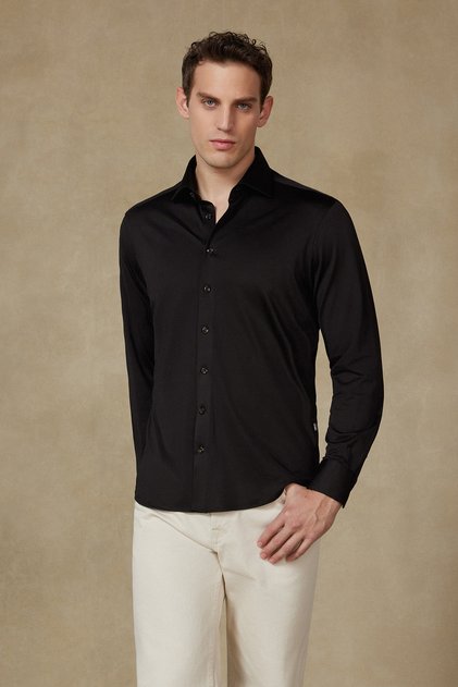 Florence Woven Rayon Blended Comfort Fit Black Classic Collar Men's Plain Shirt