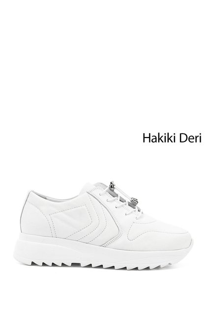 Women's White Antique Lace-Up Wedge Sole Genuine Leather Sneaker