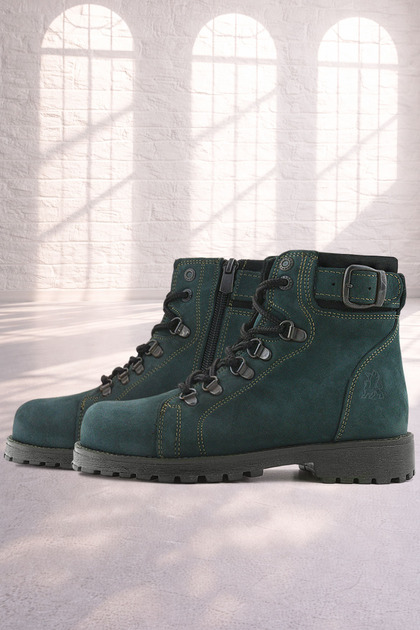 Griffon Genuine Leather Green Zippered Winter Children's Boots