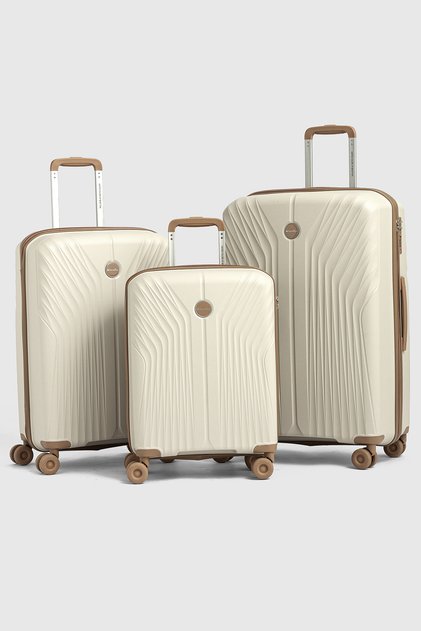 Benetton 8015 3'lü set Polipropilen Kırılmaz Valiz Tekerlekli Valiz KEMİK ŞAMPANYA