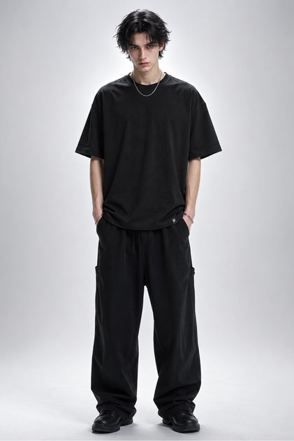 Unisex Black Oversize Relaxed Cut 100% Cotton Crew Neck Basic Tshirt