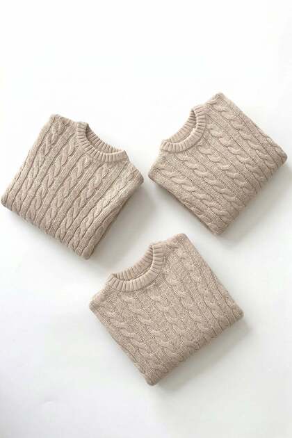Hair Braided Sweater 1-8 Years Old Beige