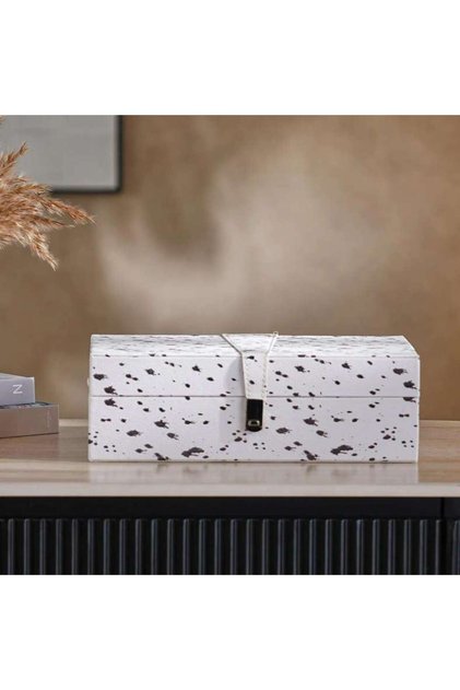 Mirage Pu Decor Box With Black Dots 22.5x14.8x8cm- White