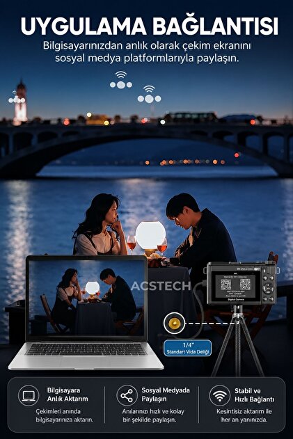ACSTECH 8K Dijital Fotoğraf Makinesi 88MP | WiFi Bağlantı | 3.0