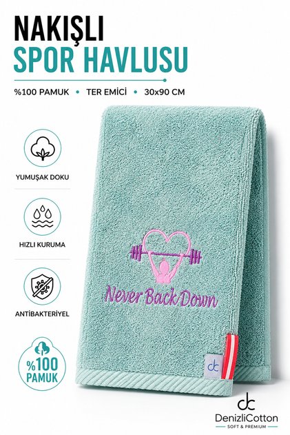 Mint Embroidered Sports Towel Cotton Sweat Absorbent Fitness Pilates Yoga Towel
