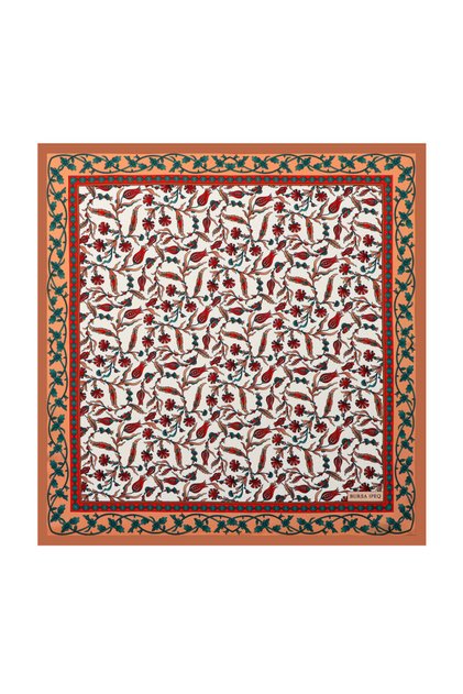Tan, Tulip and Carnation Patterned Silky Handkerchief