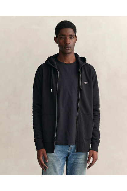 Erkek Siyah Regular Fit Fermuarlı Sweatshirt