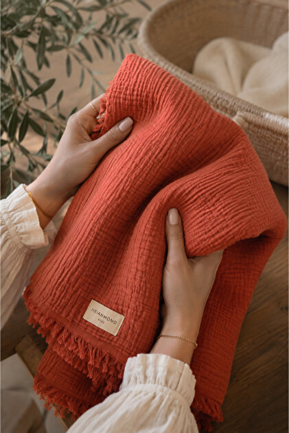 Baby Blanket 100% Cotton Muslin & 4 Layers & Orange (100X120 cm)(250 Grams)