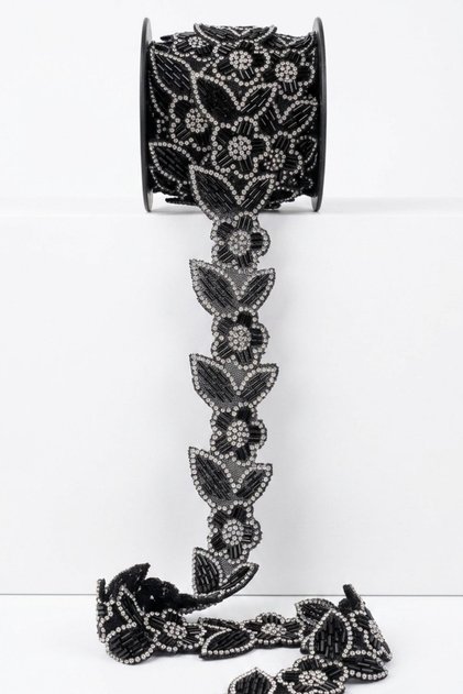 Stone Flower Leaf Pattern Iron-On Applique Ribbon 50 cm Evening Dress Evening Gown Napkin Edge Accessory Wedding Dress Engagement Material