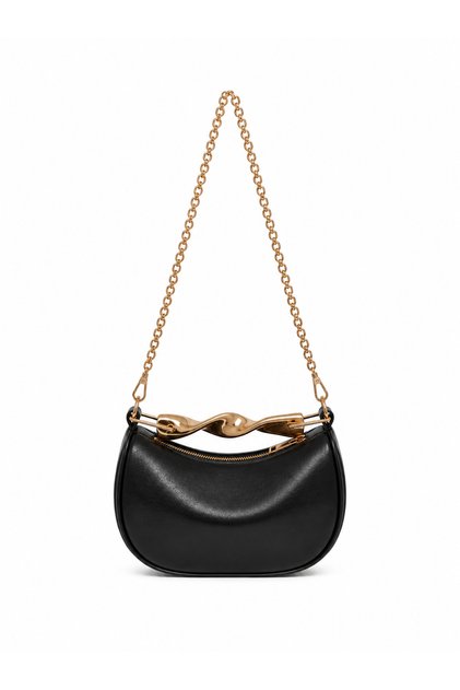 Teos Metal Handle Gold Detailed Women's Hand, Shoulder and Crossbody Bag Women's Small Size Black