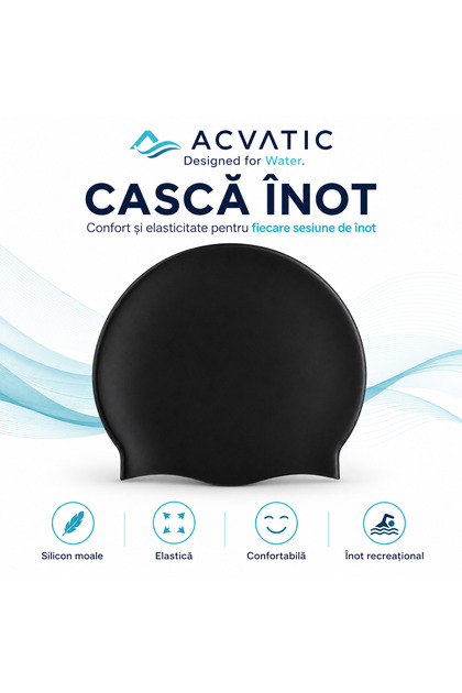 Cască de înot, Unisex, Silicon, Negru, Impermeabilă, Inodoră