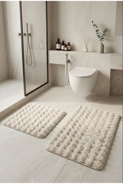 Bubble 2-Piece Bath Mat Set Mink Soft Machine Washable 60X100 and 40X60