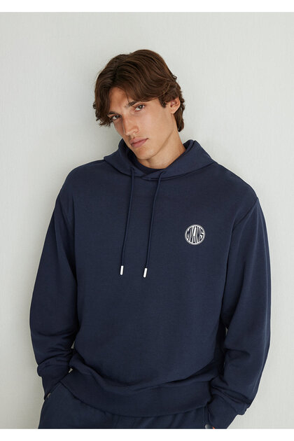 Mavi MVJNS Logo Baskılı Kapüşonlu Lacivert Sweatshirt 0611786