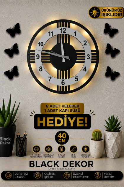 Beyaz Renkli LED Işıklı Modern Ahşap Duvar Saati | Şık ve Dekoratif Duvar Saati Tasarımı