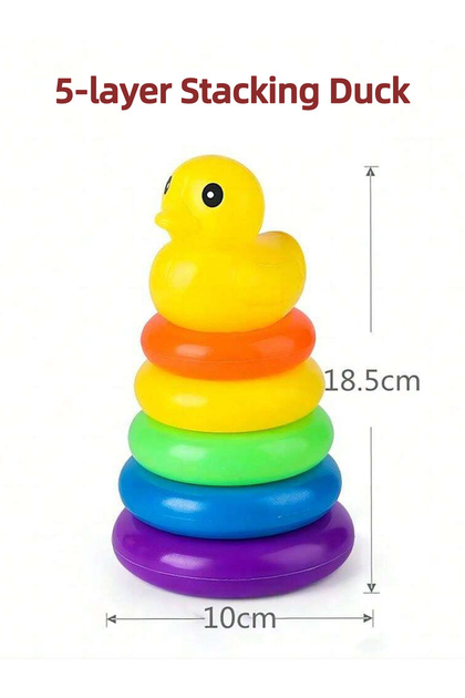 5-floor package Yellow Duck Rainbow Tower Stacked Circle Toy Plastic Rainbow Circle Toy Circle Toss