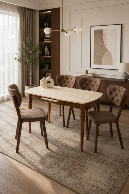 80x130 MDF Yemek Masası (Sadece Masa) Traverten Renk Açılır Yemek ve Mutfak Masası Sembol Model