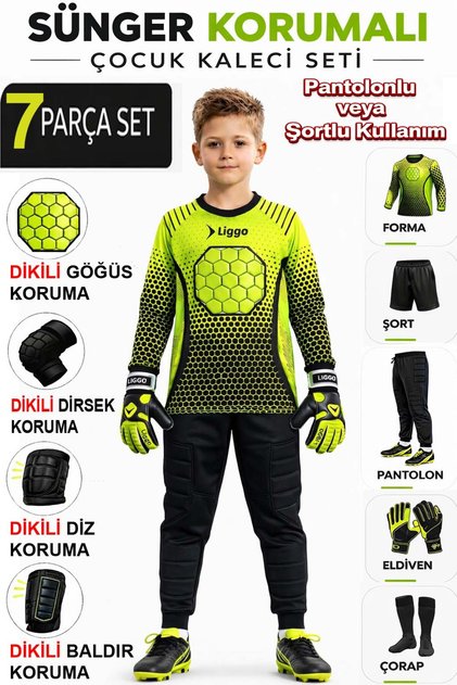 Higuita Göğüs Süngerli Çocuk Kaleci Forması Çocuk Kaleci Eldiveni Çocuk Kaleci Pantolonu Seti