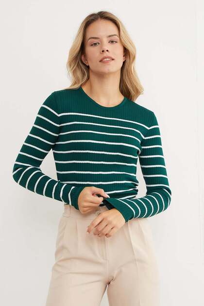 Ribbed Striped Knit Sweater