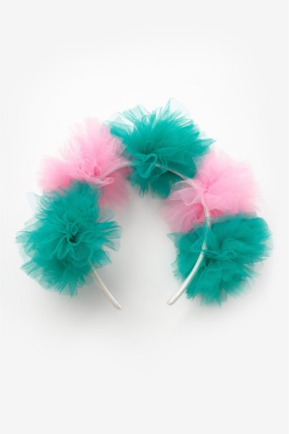 Green Pink 5-Piece Tulle Pompom Girl's Crown