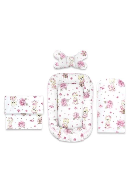 Set 4in1 Cosulet bebelus MimiNu, paturica, salteluta, perna fluture, Pink Ballerina