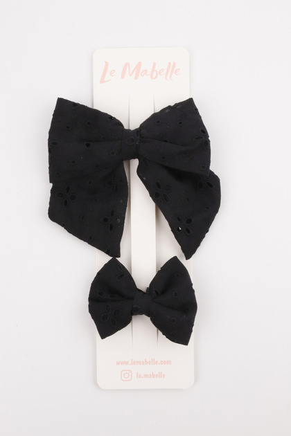 Black Scallop Bow Mother Daughter Buckle Set