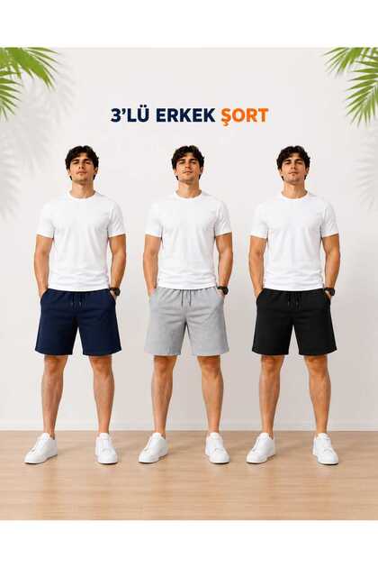 3-Pack Men's Black-Grey-Navy Blue Comfortable Summer Holiday Bermuda Shorts -With Pockets Sportsman Fitness Gym Shorts