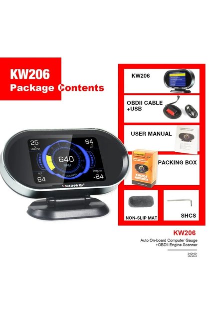 جهاز KW206 2026 KONNWEI KW206 2 في 1 لتشخيص أعطال السيارات، شاشة عرض رأسية، منفذ OBD2، قارئ أكواد أعطال السيارات، ماسح ضوئي