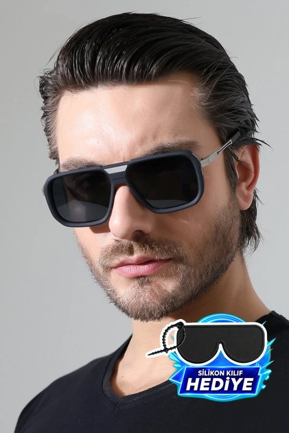 Men's Black Matte Metal Frame Detail Black Glass Sunglasses