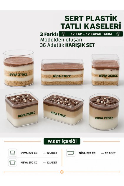 Plastik Tatlı Kaseleri - Evva270cc - 12 Adet / Neva250cc - 12 Adet / Nida270cc - 12 Adet