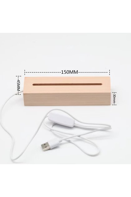 Warm Light Rectangle-slot-12cm USB Powered 5mm Wooden Led Base with Warm White Cold RGB Colored Ligh