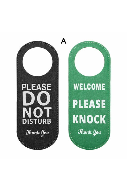 black green 1PC 22.5x8.5CM Door Sign Do Not Disturb Please Knock Hanger Leather Tags Label Warning B