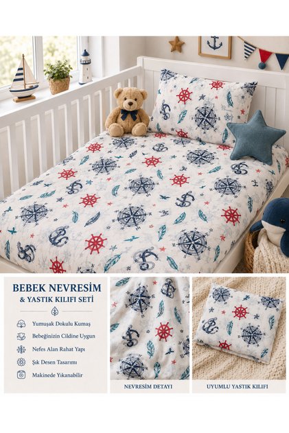 Pamuklu 100x150 Bebek Nevresimi ve Yastık Kılıfı Seti – Yumuşak, Nefes Alabilir