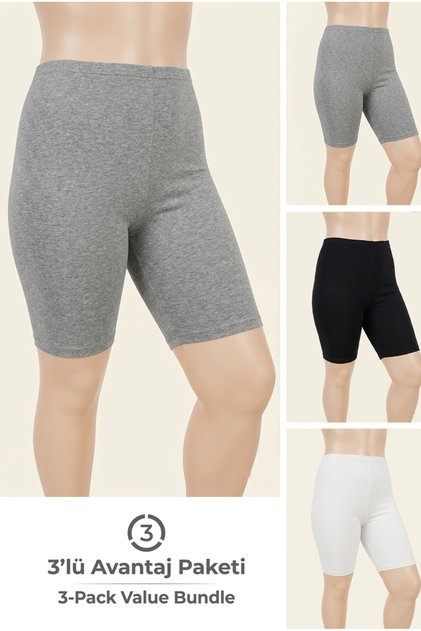 Plus Size Women's Cotton Leggings Shorts 3-Pack High Waist Above Knee Comfortable Stretchy under Dress Use - 5081