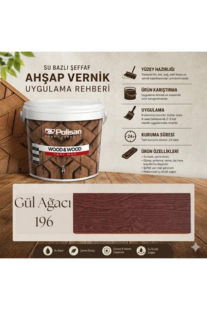 Wood&Wood Anti Aging Ahşap Verniği Yarı Mat Su Bazlı Ahşap Boyası 0,75 lt Gül Ağacı