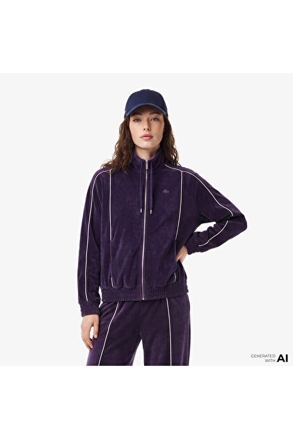 Kadın Oversize Fit Fermuarlı Mor Sweatshirt