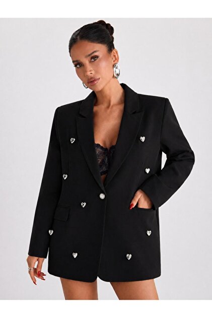 KALP DETAYLI SİYAH BLAZER CEKET