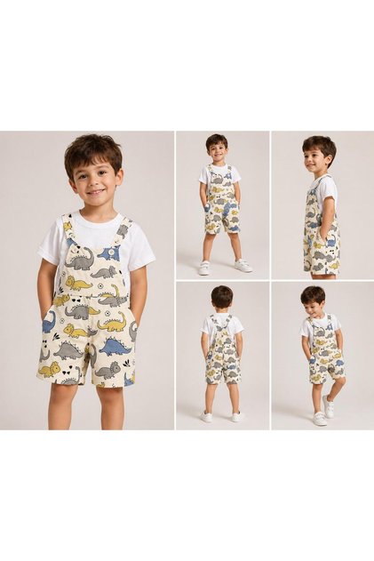 Boy's Salopet White T-Shirt Set with Figure