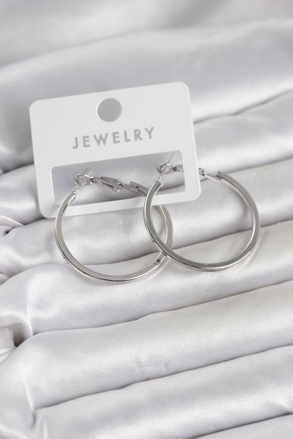Silver Color Brass Cornered Edge Hoop 32 mm Women's Earrings -