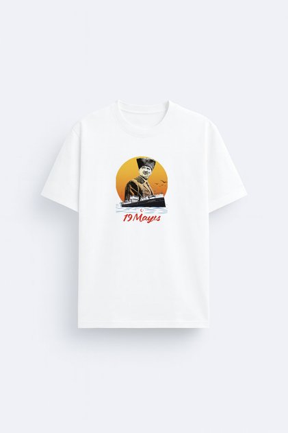 19 May Commemoration of Atatürk, Youth and Sports Day Printed White Unisex T-Shirt