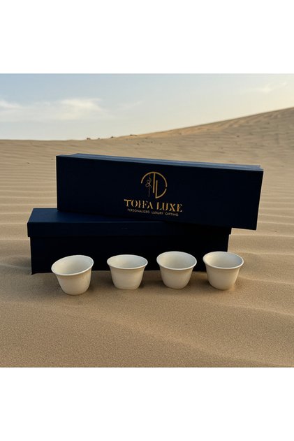 Elite Artisan Qahwa Cups – Set of 4 Handcrafted Lead-Free Clay Arabic Coffee Cups, 80ml (5 x 5 cm) Each, Minimalist Matte Finish, Premium Gift Box