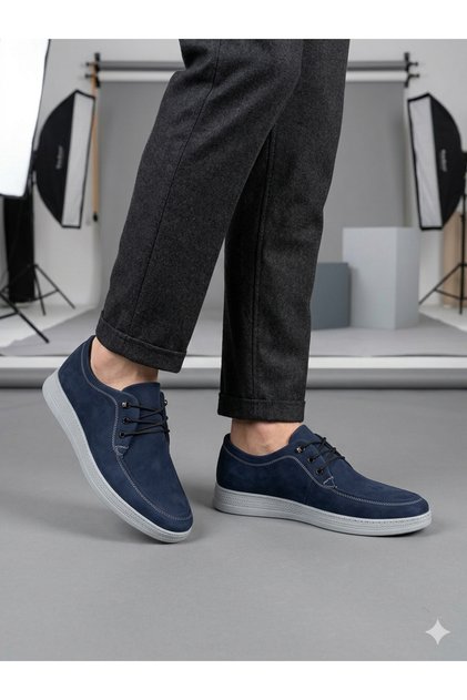 Navy Blue Nubuck Leather Orthopedic Men's Shoes B515
