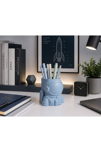Astronaut Pen Holder Pastel Blue - Desktop Organizer 10X9X10 cm