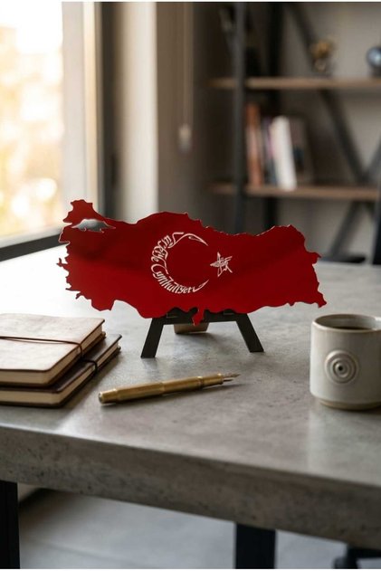 Atatürk İmzalı Harita, Masaüstü Dekor, Ofis Masa Üstü Aksesuarı, Türkiye Haritası 25x10 cm