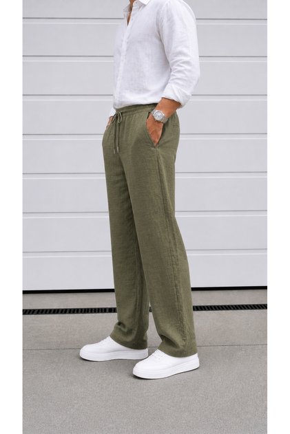 Opuštene, široke lanene pantalone