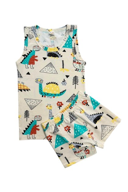Boys' 100% Cotton Fabric Beige Color Dinosaurs Patterned Underwear Set with Stitched Crotch