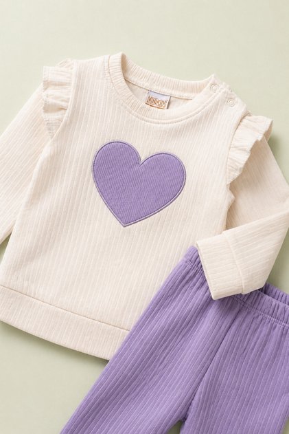 Baby Girl Heart Patterned Double Set Cotton Top and Bottom Seasonal Set 3 6 9 12 Months