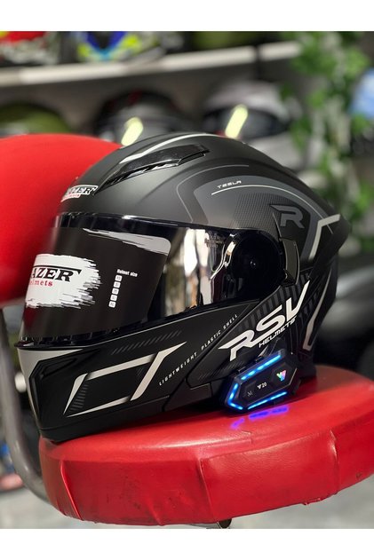 Çene açılır interkomlu kask siyah vizörlü